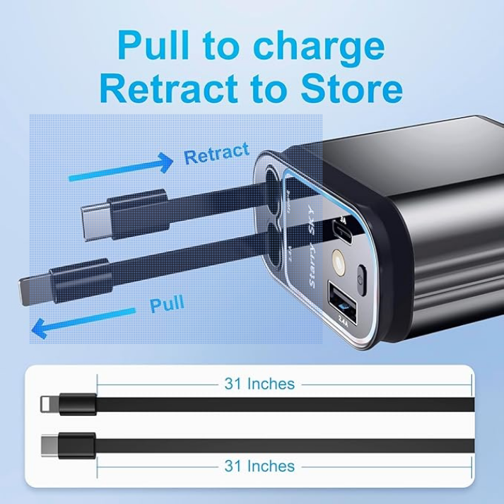 AutoCharge Flex – 4-in-1 Retractable Car Charger with Fast Charging